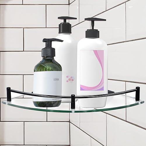 Miniatura 4 de Organizador de ducha esquinero para baño, estantes de baño de vidrio templado de 9.5 pulgadas montados en la pared, organizador de ducha