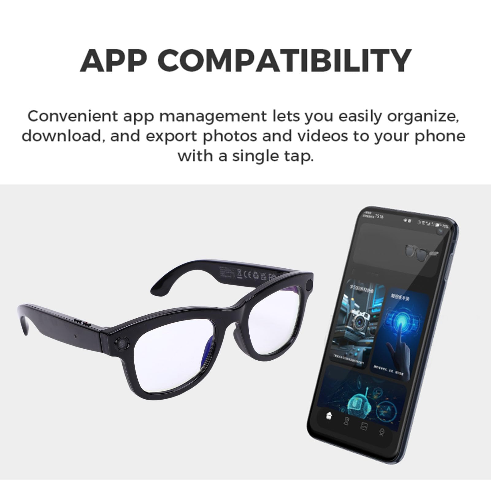 Tnfeeon Gafas Inteligentes con Cámara de 5MP Bluetooth Llama a la Traducción de IA, Grabación de Video WiFi 6 Manos Libres, 9.1 Oz de Diseño Liviano para Entusiastas de la Tecnología de