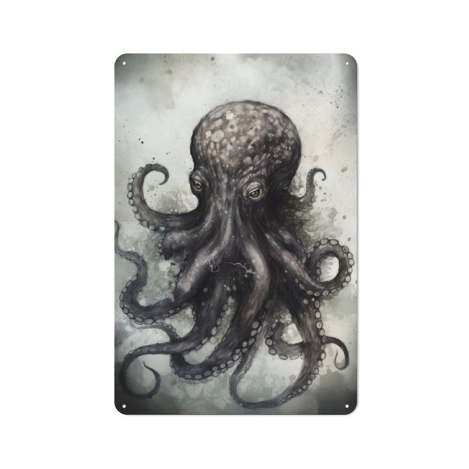 Octopus Beauty Watercolor Rustic Metal Sign 30x20cm for Lounge Or Reading Corner, for Reading Corner Decorators