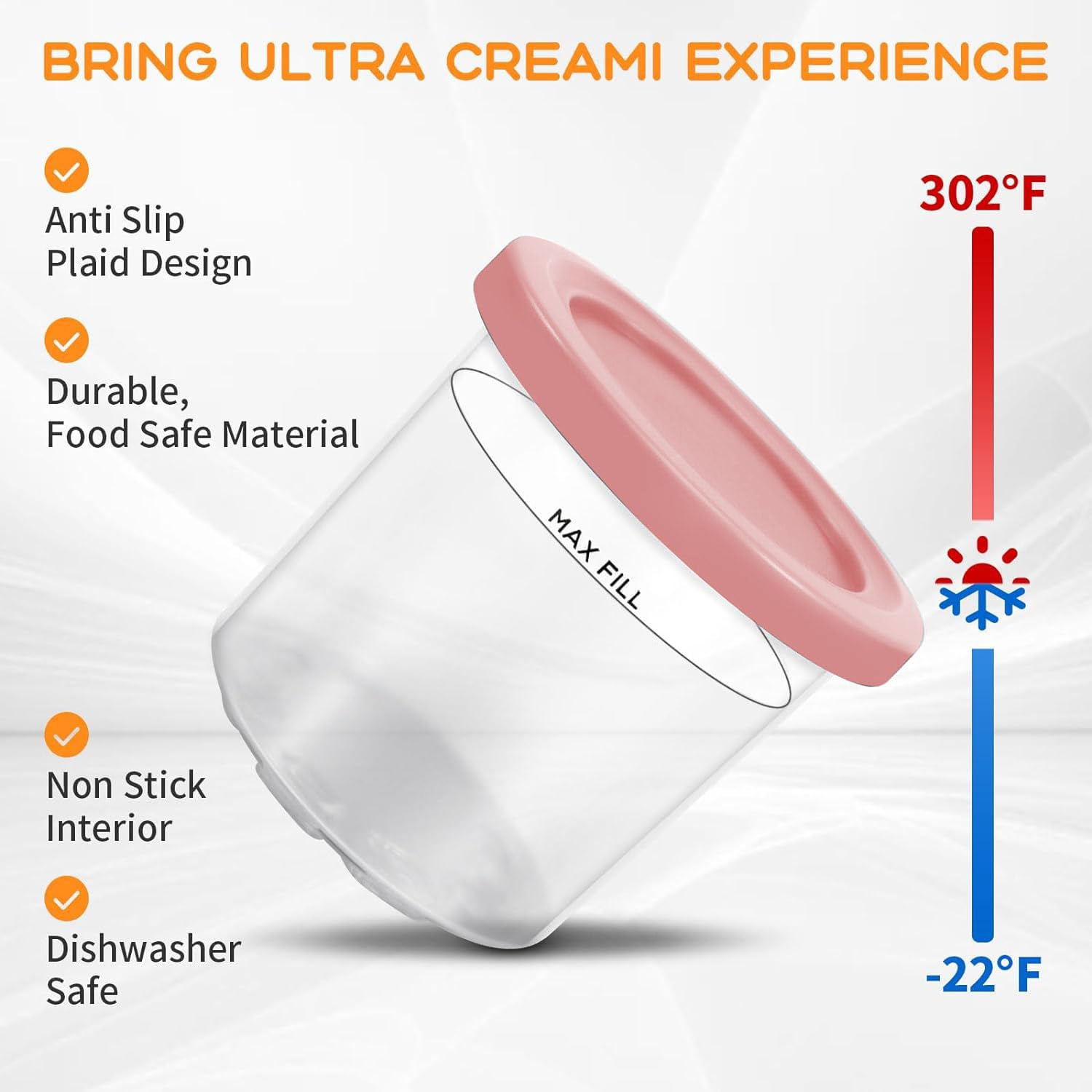 2 Pièces Pots pour Ninja CREAMI Machine à Crème Glacée, Récipient à Crème Glacée Compatible avec Ninja NC302EU NC301EU NC300EU Série, Accessoires pour Machines à Glaces