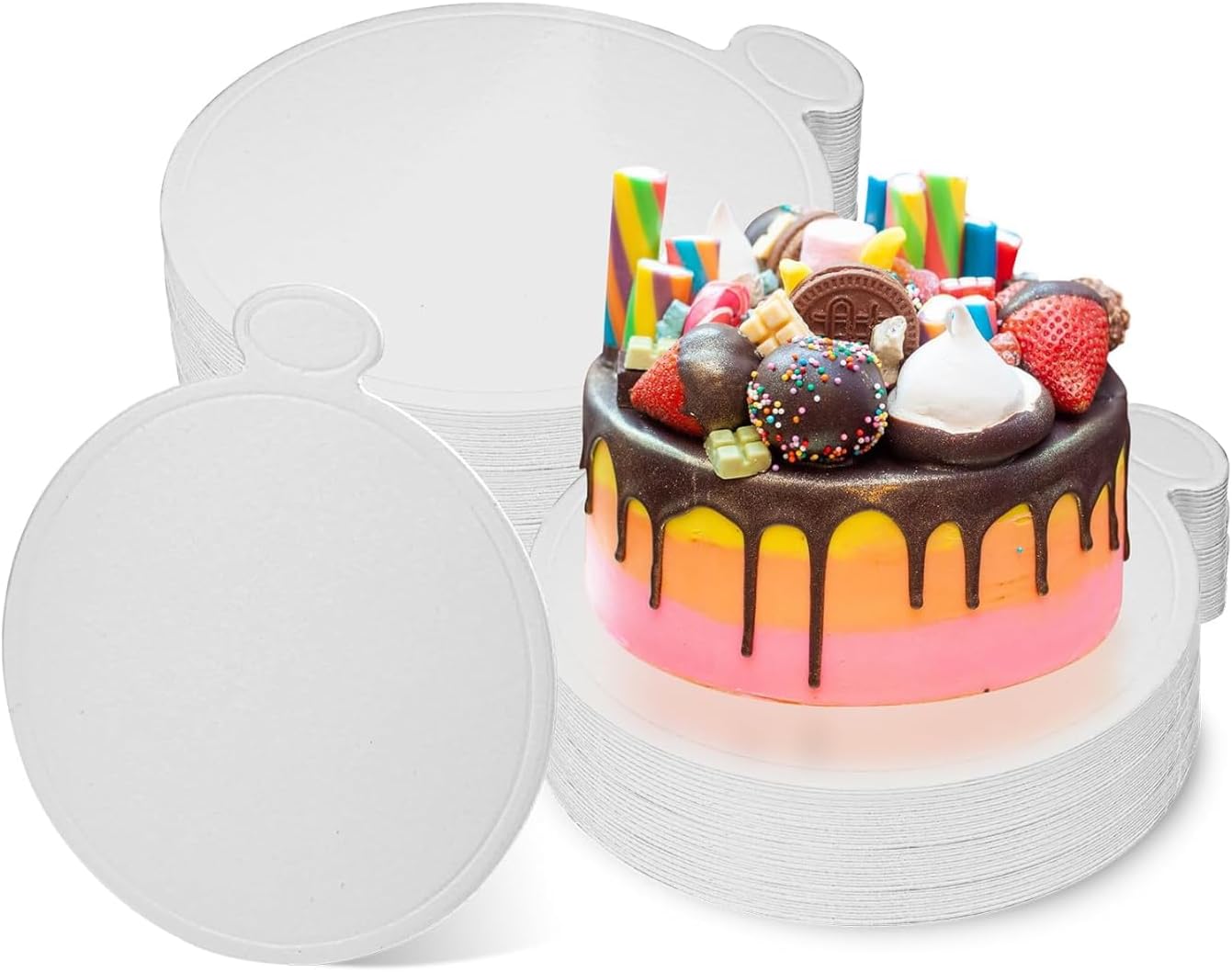 50 Pcs 5 Inch Mini White Cake Boards Round Mousse Cake Boards Disposable Cardboard Plate Round Coated Cakeboard for Kitchen Baking Caking Pizza Dessert Cupcake Tray (White)