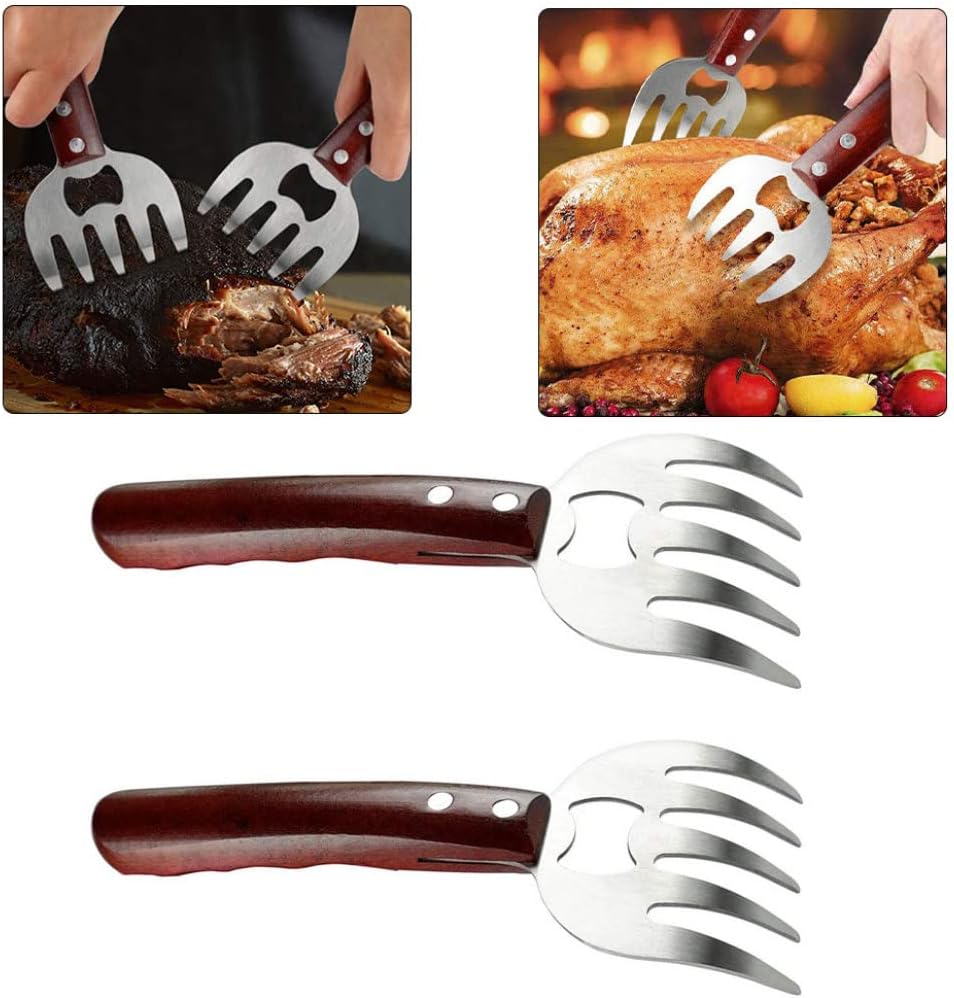Jorzer Barbecue Claws Tools Meat Shredding Claws Stainless Steel Kitchen Forks with Wood Handle Wood 2pcs. : Patio, Lawn & Garden