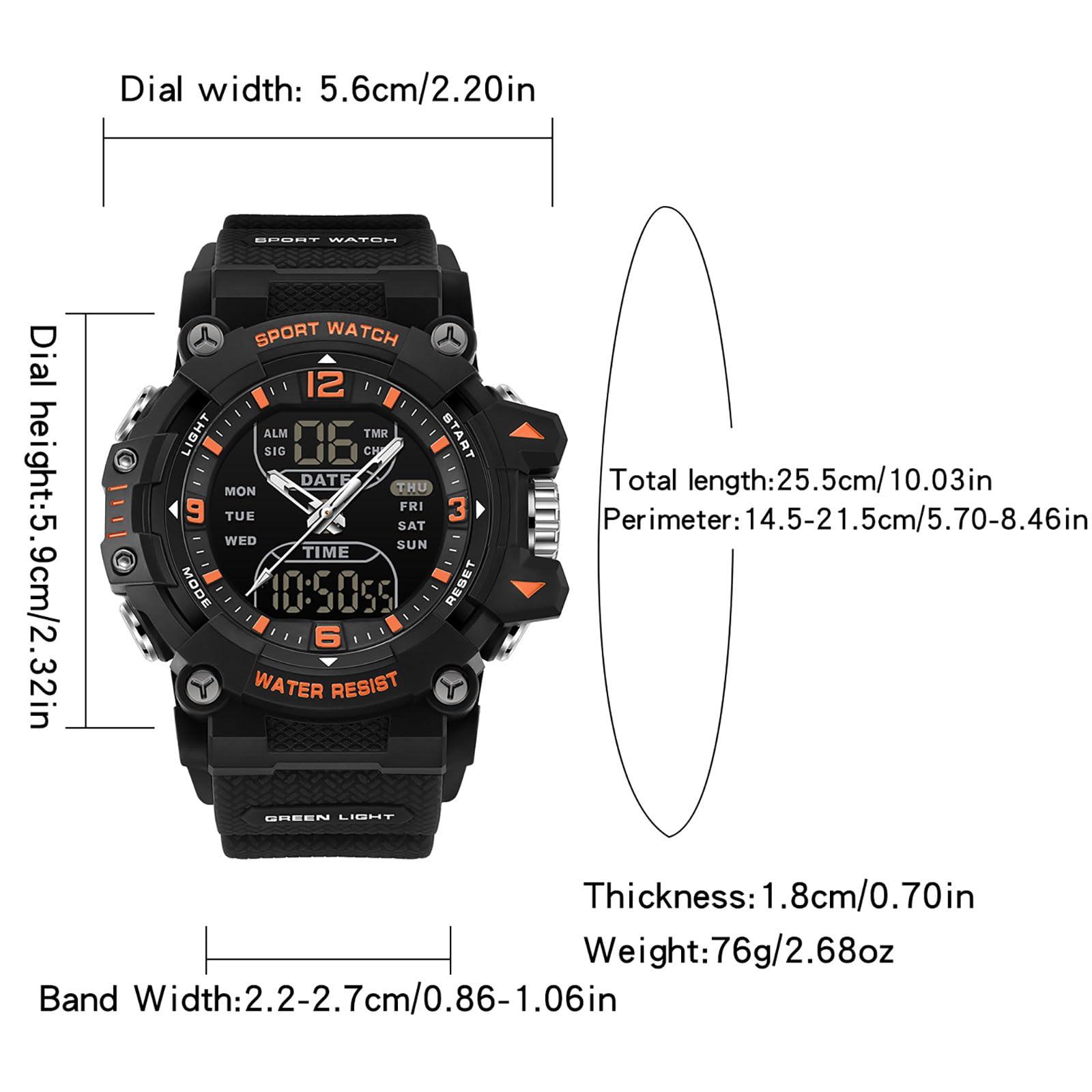 findtime Reloj analógico digital para hombre, reloj deportivo para exteriores, esfera grande, resistente al agua, 5 ATM, iluminación LED, relojes militares para hombres con despertador, fecha