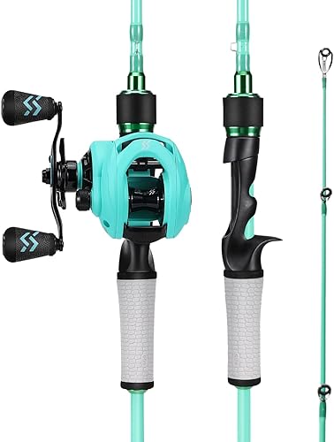 One Bass Spirit Flame - Carrete de caña de pescar, caña de pescar giratoria y cebo con grafito de 2 piezas, guías de acero inoxidable