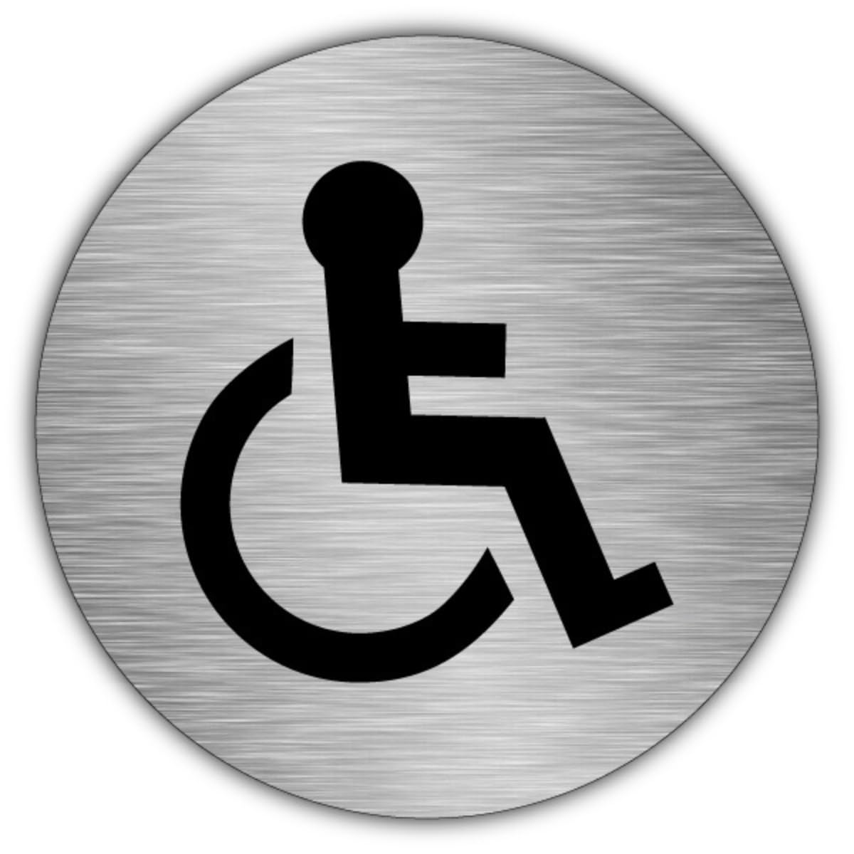 V Safety Disabled Toilet Sign with Self Adhesive Backing – 75mm Round Aluminium Accessible WC Door Sign Made in UK – Brushed Silver 0.5mm Metal – Single Sign or Packs of 5, 10, 20 (1)