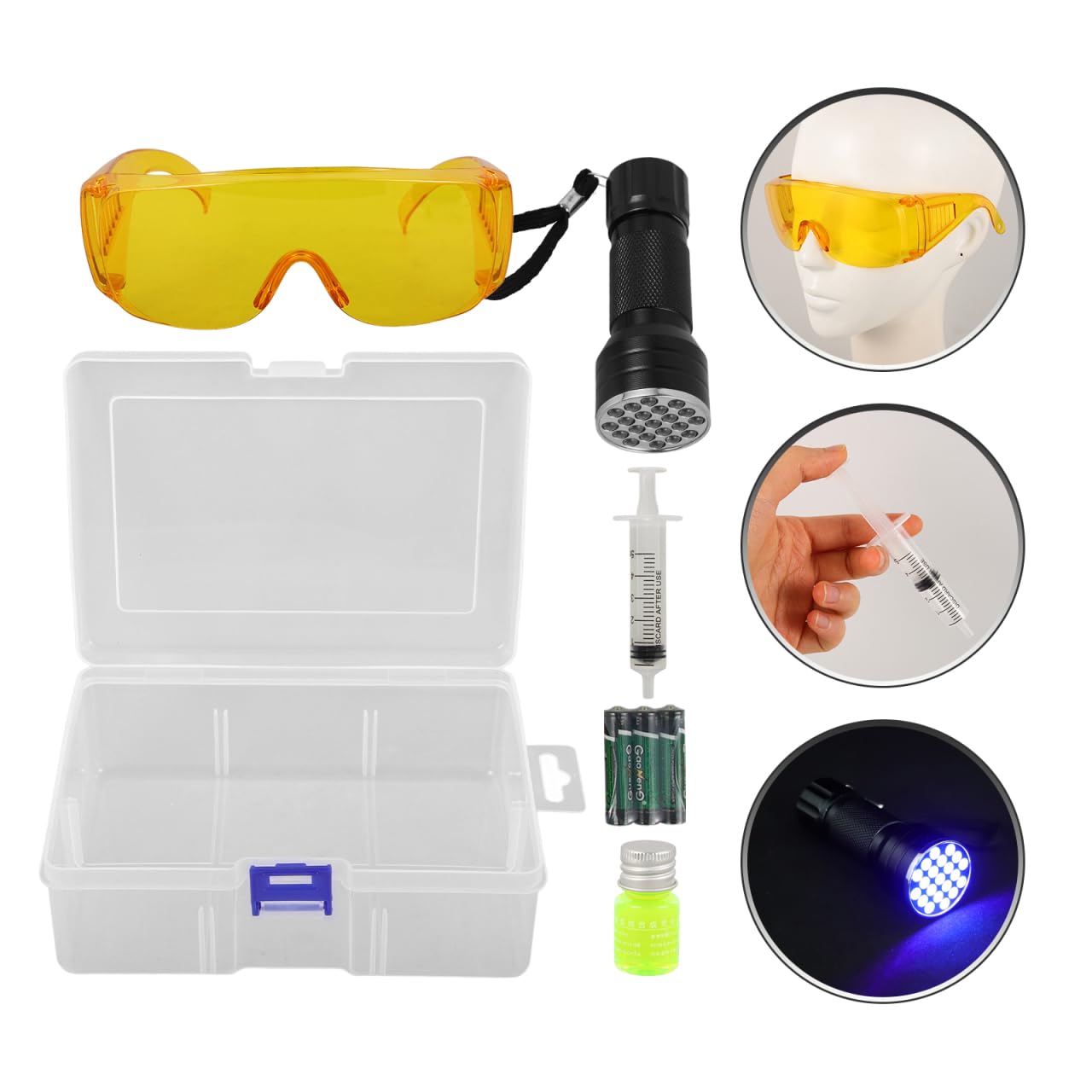 MAGICLULU 1 Set Di Occhiali Per Il Rilevamento Delle Perdite Dell'Aria Condizionata Dell'Auto Tester Di Perdite UV Rilevatore Di Perdite Dell'Aria Condizionata Strumento Di