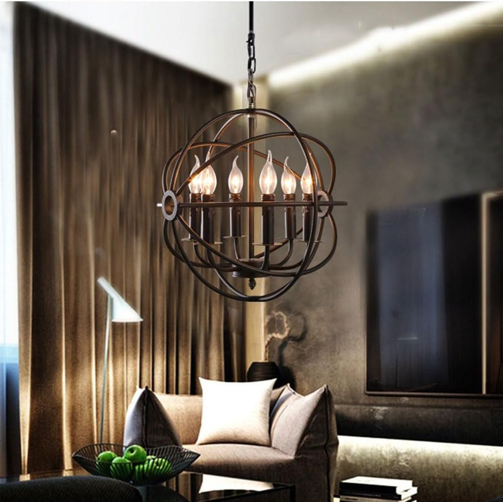 CeilingChandeliers, Nordic Loft Pendant Lighting Round Industrial Candle Adjustable Hanging Lamp Retro Round Wrought Iron Ceiling Lamp Restaurant Cafe Bar Chandelier