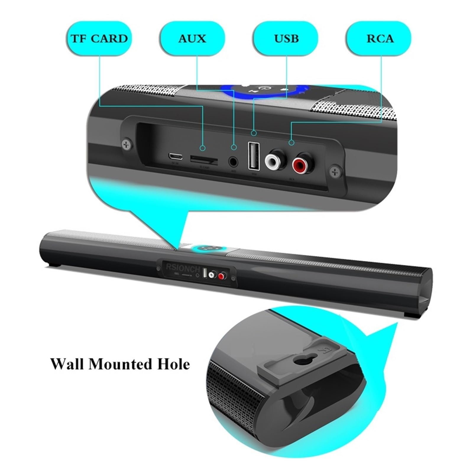 Głośnik Bluetooth przenośny bezprzewodowy soundbar do telewizora, radio FM, głośnik ścienny smartfona Wszechstronne MożLiwośCi PodłąCzenia