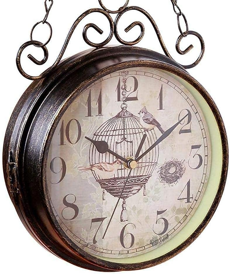 Wall Clock Art Clock Outdoor Wall Clock Weatherproof, Double-Sided Garden Ornaments, Easy to Read Numbers European Style Classical Hanging Clock Wall Decor Clock