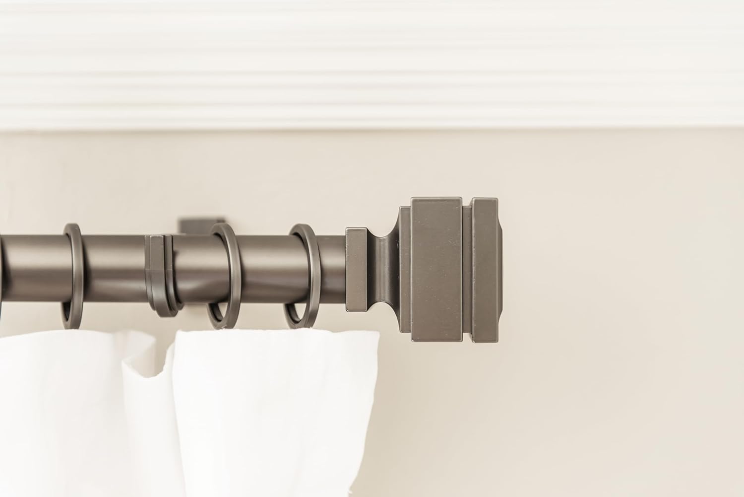 3 foot Custom Curtain Rod & Step Square Finials Bundle – Luxury Nonadjustable 1 ¼” Large Diameter with Designer Finials & Premium Quality Mounting Brackets – Matte Graphite Finish