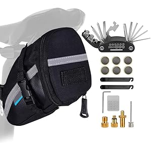 TBoonor Fahrrad Satteltasche mit 16 in 1 Werkzeuge Fahrrad Reparatur Set umfassen Fahhradtasche und Werkzeugsets und Fahrradventil Adapter die Fahrrad-Reparatur für Mountainbikes und Rennräder
