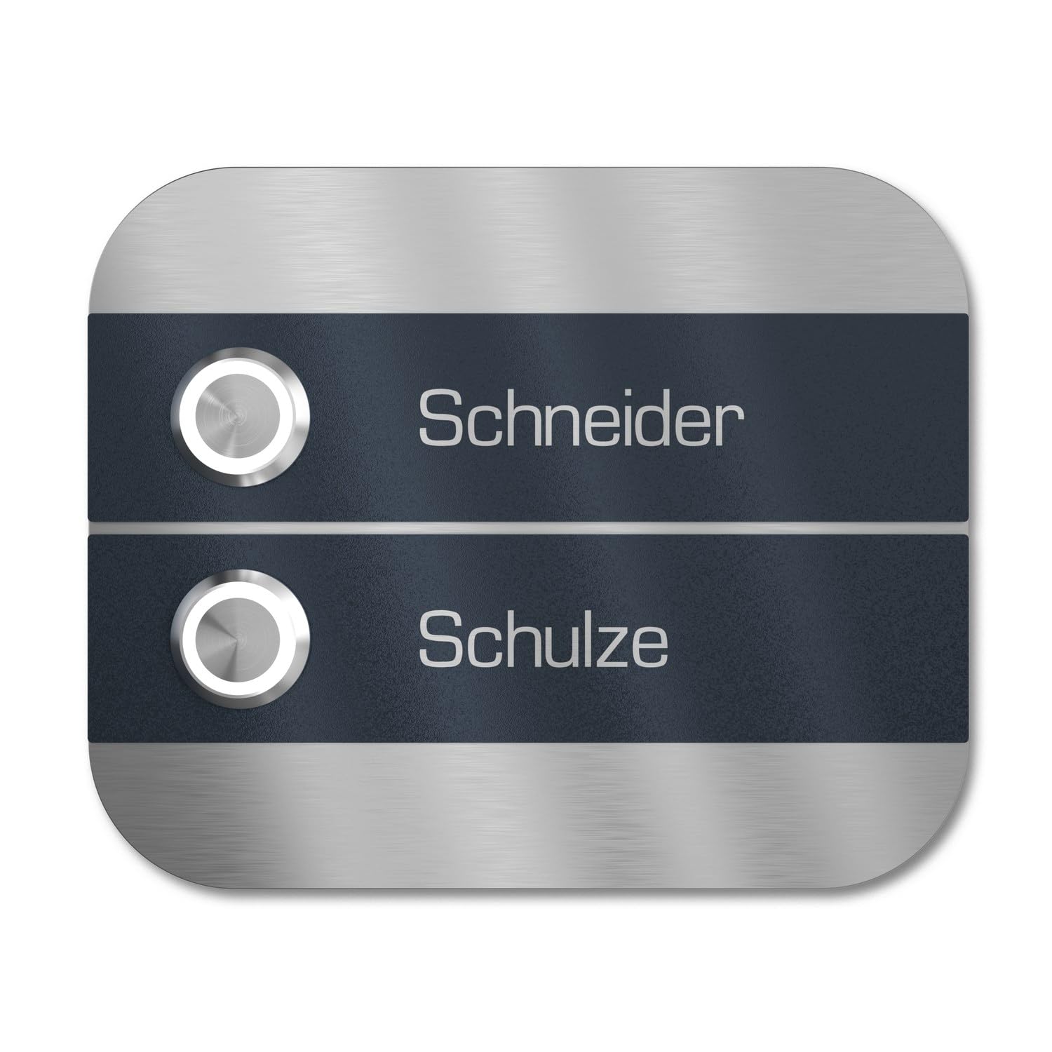 Mehrfamilien Türklingel mit LED Taster 2 Namen Gravur - V2A Edelstahl Klingel 140x115 mm - Unterputz wählbar Aufputz für Haustür Zweifamilienhaus