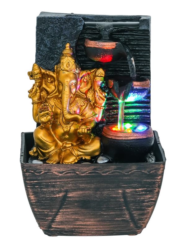Dark Grey Polyresin Tabletop Ganesha 3 Step Indoor Water Fountain for Home Decor with LED, Speed Control Pump (Size: 7 x 5 INCH | Weight: 680 Gram)-image-42