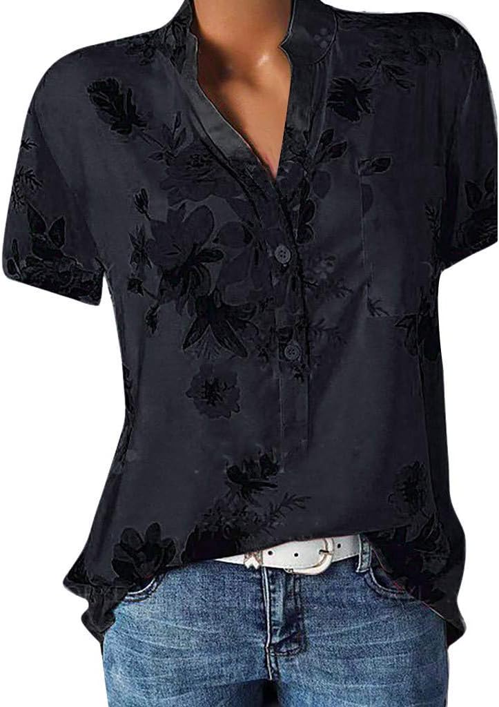 VJGOALSummer Shirts for Women Fashion Elegant Flower Printing Loose Long Sleeve Button Shirt Blouse Top with Pocket