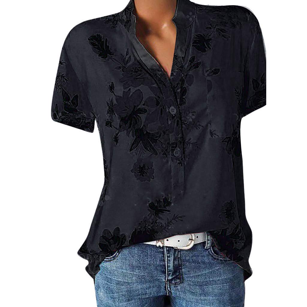 VJGOALSummer Shirts for Women Fashion Elegant Flower Printing Loose Long Sleeve Button Shirt Blouse Top with Pocket