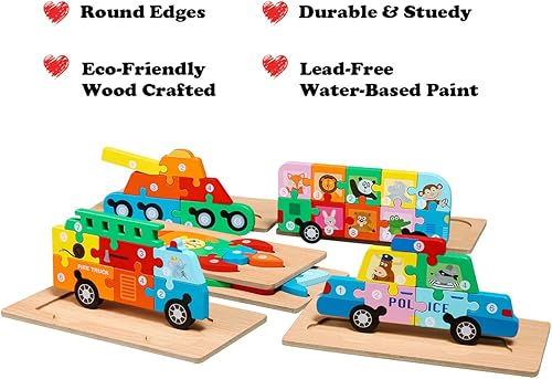 Miniatura 4 de Rompecabezas de coche de policía para niños de 3 a 5 años  Rompecabezas de madera de 1 a 3 años de regalo de cumpleaños para niños y niñas