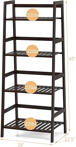 Miniatura 3 de COSTWAY Estante de escalera de 4 niveles, estante de bambú para plantas, estantería independiente, estantes de almacenamiento multifuncionales,