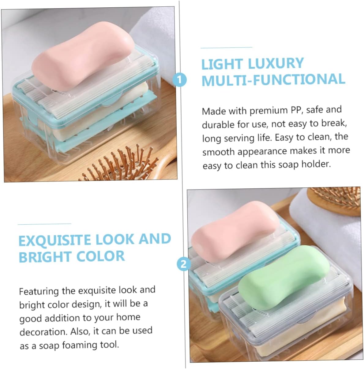 2pcs Blue PP Soap Holder with Foaming Function for Bathroom Kitchen