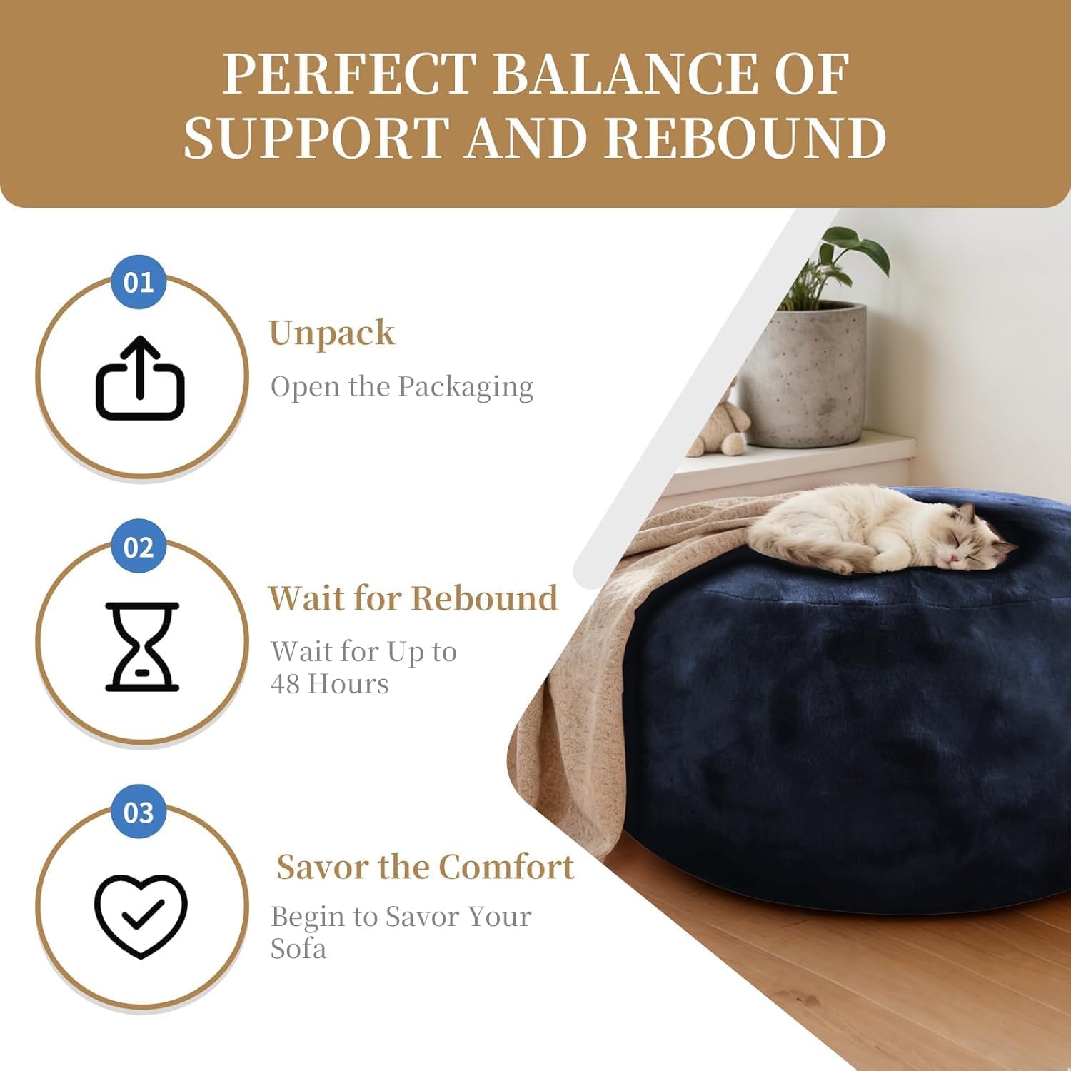 4FT Memory Foam Bean Bag Chair - Soft Flannel Lazy Sofa with Washable Cover for Living Room Bedroom Dorm