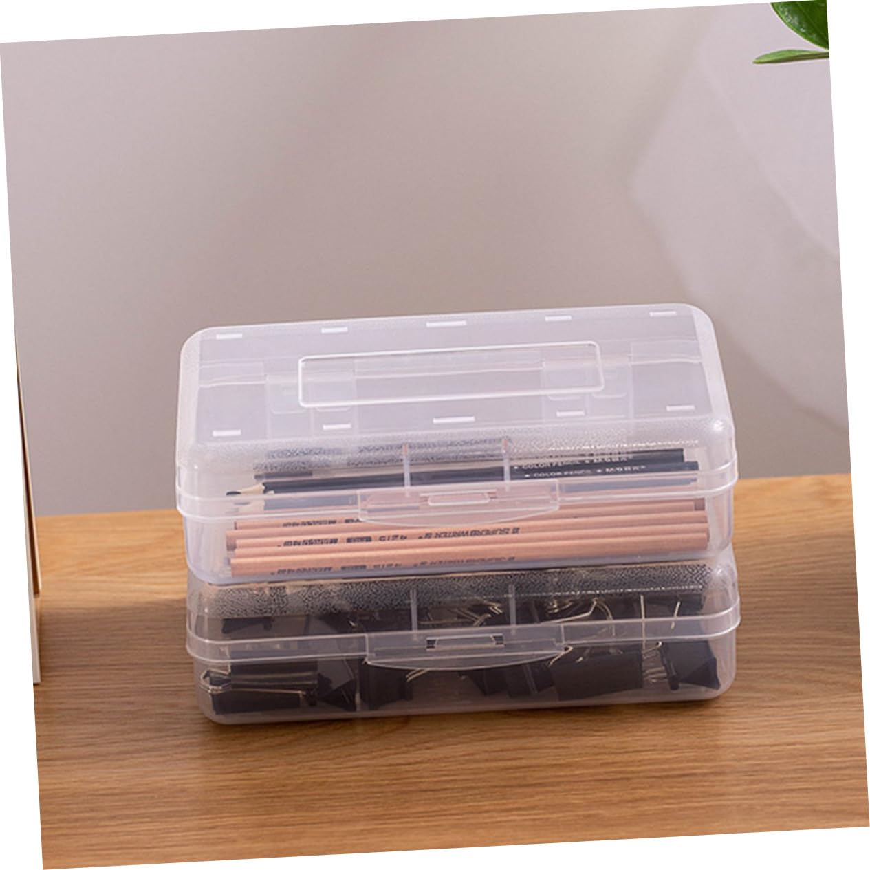 Gadpiparty Scatola Portapenne Trasparente Impilabile in Plastica Pp 6 Pezzi | Coperchio Pratico, Semplice e Ordinato, per Scuola e Ufficio, Stile Delicato, Uso Quotidiano