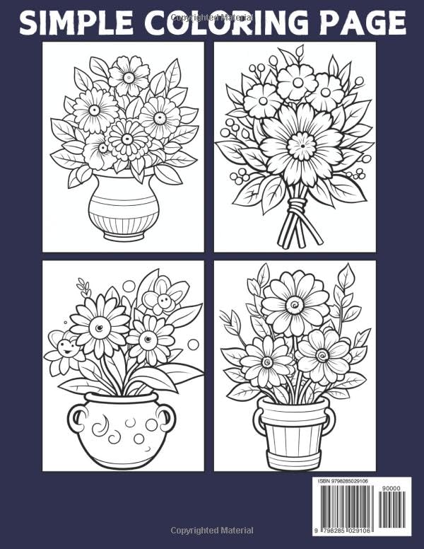 Flowers 2025 New Coloring Book For Adult: Large Print Flowers Coloring Book with Beautiful Flowers, Vases with Bouquets, and Patterns Coloring Pages ... Women.(Flowers 2025 New Coloring Book) image 3