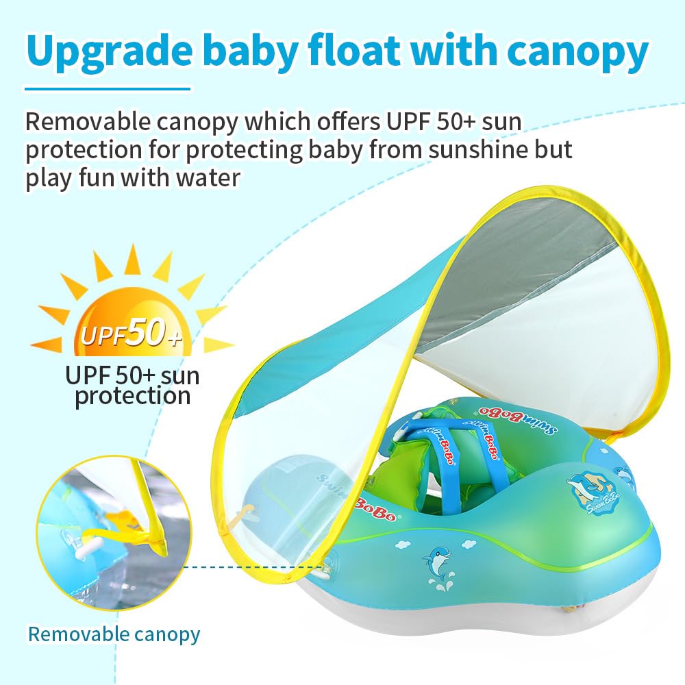 PandaEar Baby Pool Float with Canopy, Inflatable Kids Pool Float with UPF50+ Sun Protection for 3 Month+, Size Large
