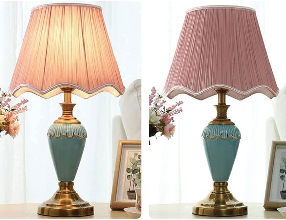 Lampa dekoracyjna Lampka nocna Ceramiczna Ceramiczna Metalowa Lampa Stołowa 20.9 "Lampa Nocna Nocna Abażur Z Tkaniny Do Salonu Sypialnia Stół Na Książki Oświetlana dekoracja (Size : Remote Control Sw