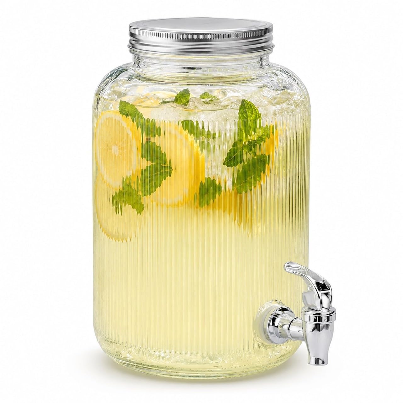 Queensway Home & Dining 4L Ribbed Glass Beverage Dispenser with Tap & Lid