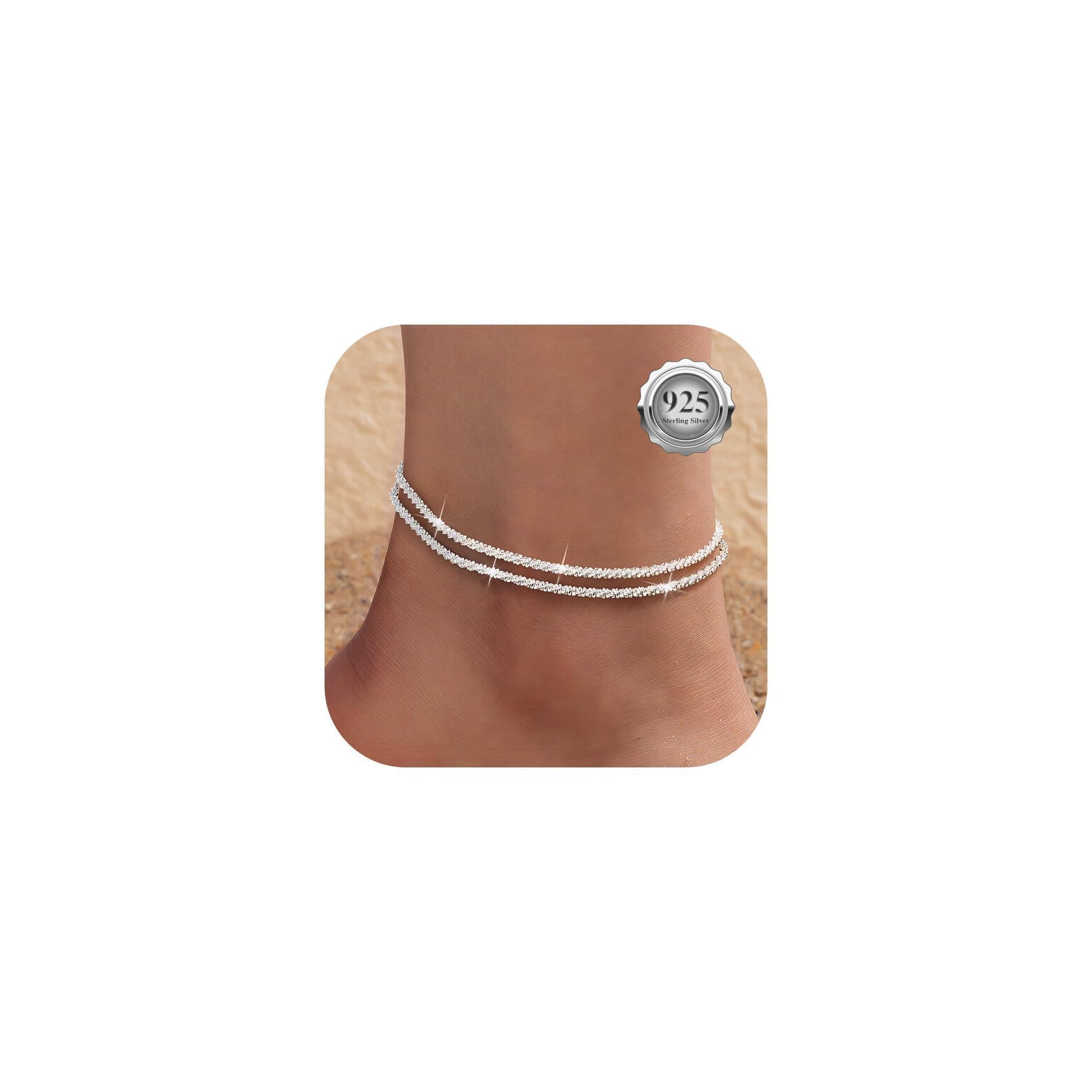 Kenivira Anklets for Women, Dainty Layered Waterproof Adjustable Anklet Set, Beaded Rope Link Beach Ankle Bracelets