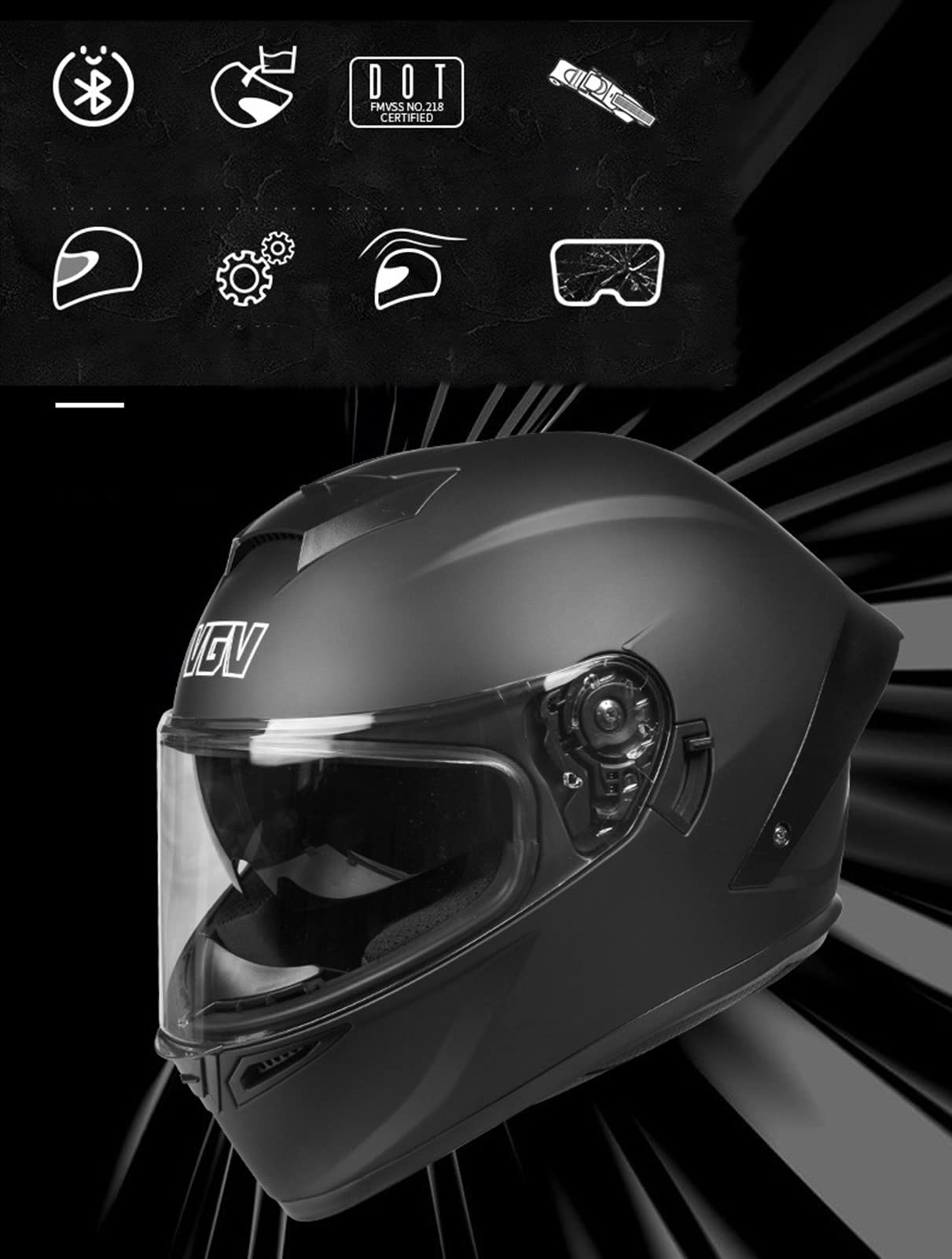 Flip Up Bluetooth Motorcycle Helmet, ECE Certified Dual Visors Full Face Modular Helmets Built-in Headset Microphone Intercom For Men Women Bicycle