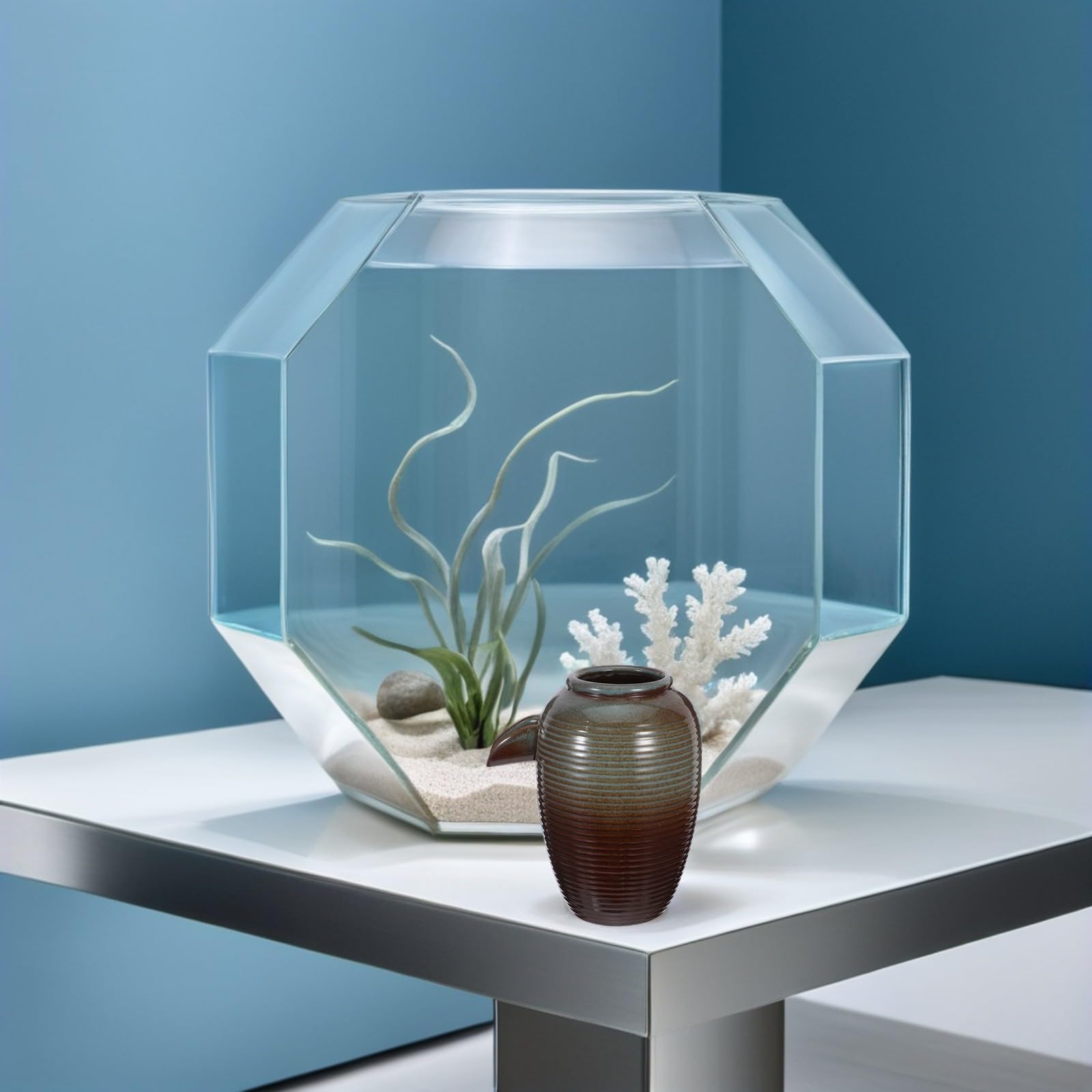 2 Pezzi Fontana da Giardino Esterno in Ceramica a Forma di Vaso con Cascata Ricircolante e Circolazione Naturale Dell'acqua per Patio e Stagno Acquatico