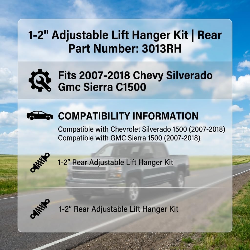1-2" Rear Adjustable Lift Hanger Kit For Chevy Silverado Gmc Sierra C1500 2007 2008 2009 2010 2011 2012 2013 2014 2015 2016 2017 2018