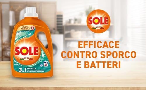 Sole Detersivo Lavatrice Igiene e Freschezza 123 Lavaggi, Formula igienizzante, Detersivo Lavatrice Liquido Igiene e Freschezza, rimuove le macchie a basse temperature - Immagine 3