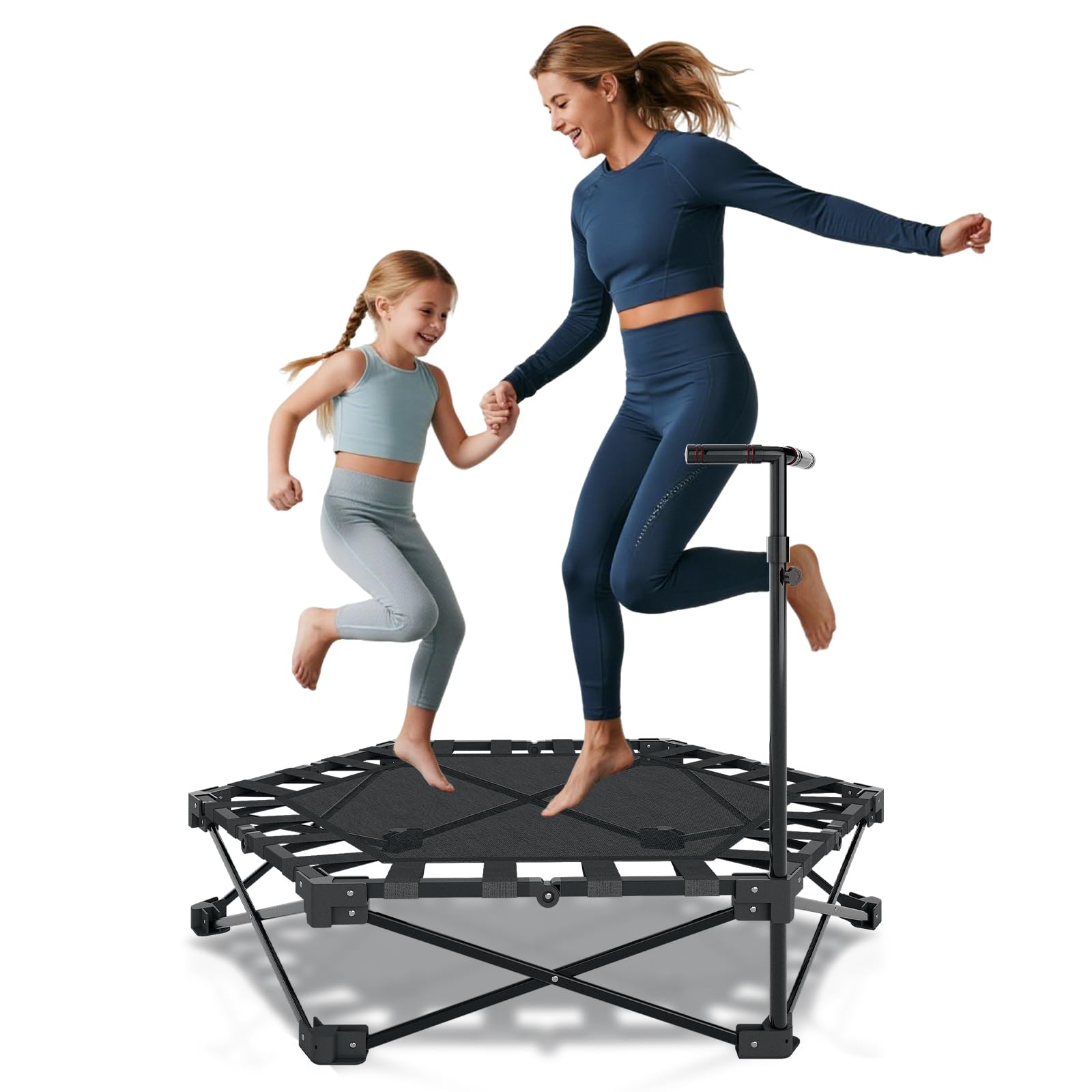 Trampolin Fitness Adultos, 106cm Trampolín Plegable, Carga Máxima 150kg, Altura Ajustable 103–123cm, Estable y Antideslizante, para Hacer Ejercicio y Entretenerse
