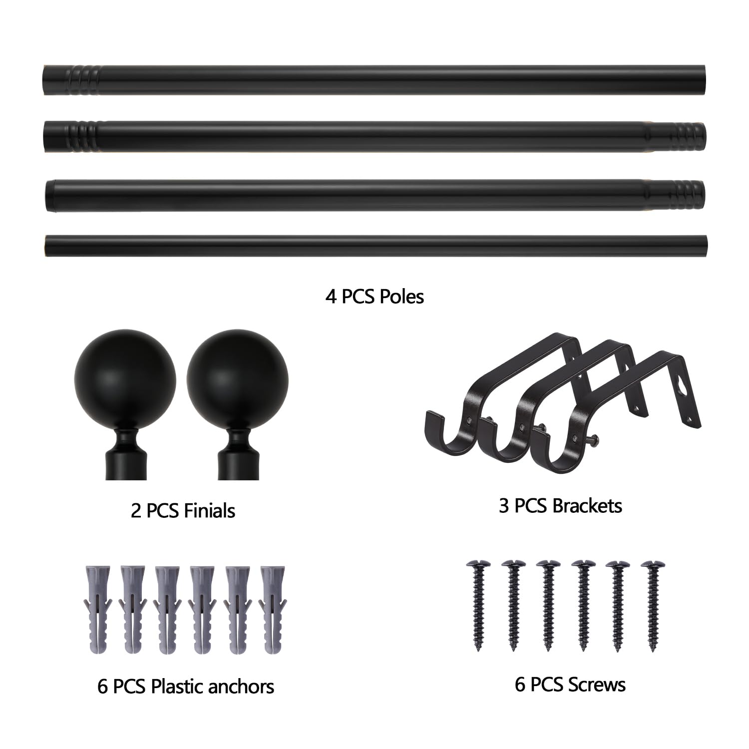 WL.Rocaille Black Curtain pole with ball Adjustable curtain track 30 to 52 Inch Extendable metal retractable 76cm to 132cm,for Living Kitchen,Room - Image 3
