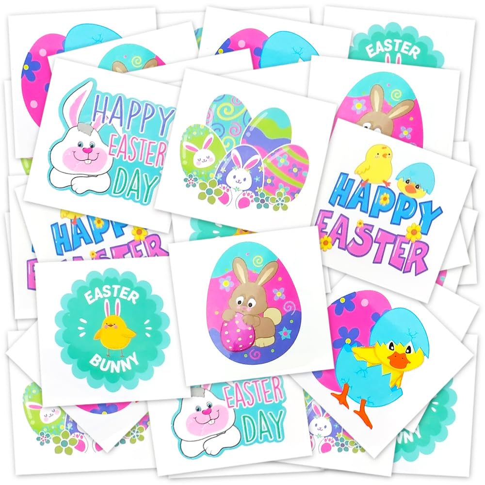 Easter Basket Stuffers for Kids, 144 Pack Easter Tattoos for Kids, Individual Temporary Tattoos Easter Themes, Fake Tattoo Stickers, Egg Fillers, Easter Treats, Easter Toys, Easter Basket Essentials