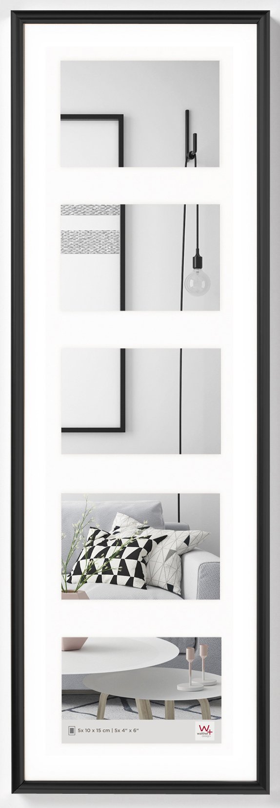 walther design Bilderrahmen schwarz 5X 10x15 cm Galerie mit Passepartout