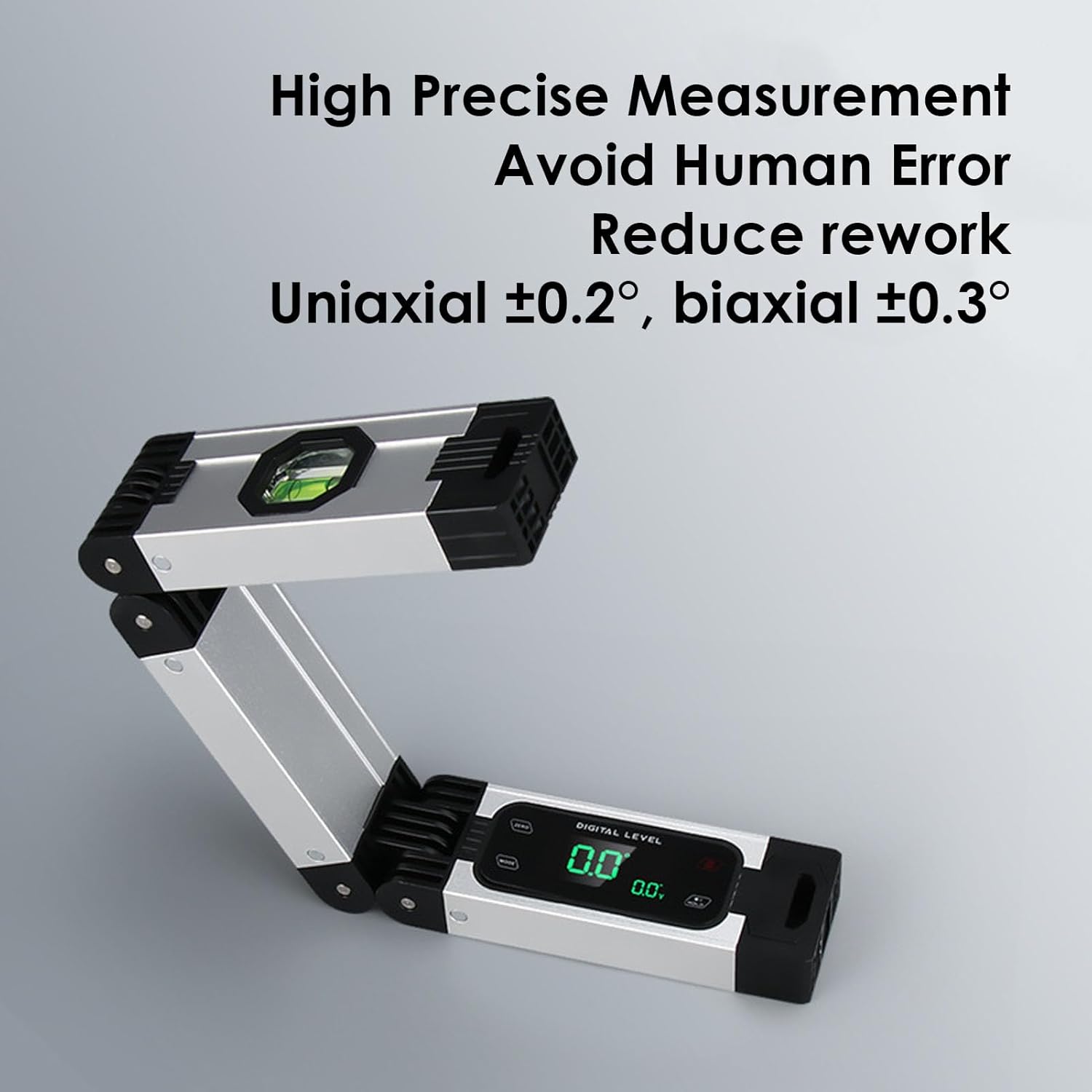 Garosa Foldable Digital Level, 3 Section Aluminum Alloy Magnetic Angle Measuring Tool with Clear Display Screen, for Woodworking Home Decoration Cabinet Installation
