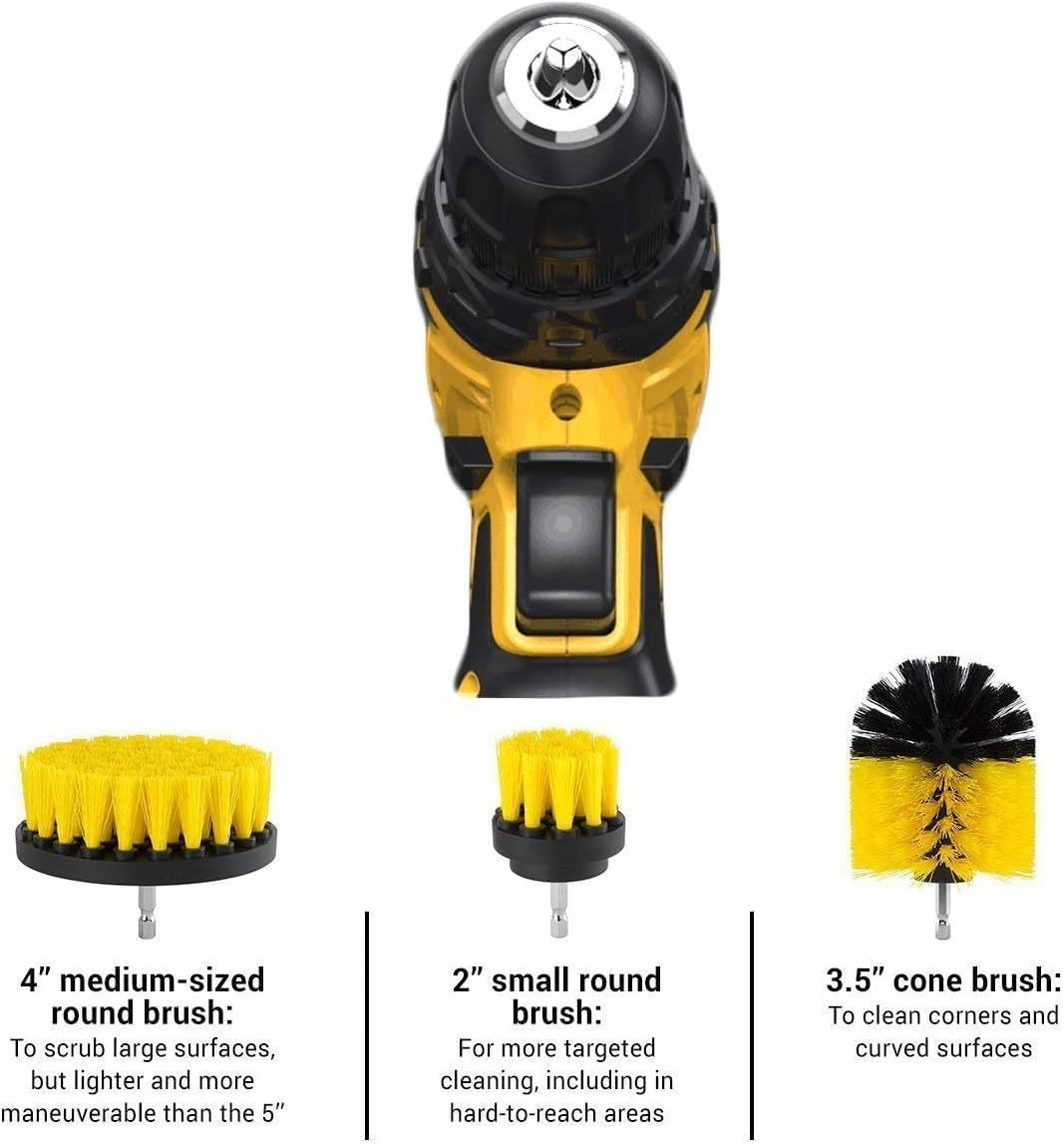 7 Piece Drill Scrub Kit Grout Brush Drill Brush Set with 6 inch Extender Scrub Brush for Grout Floor Tub Shower Tile Corners (Yellow)
