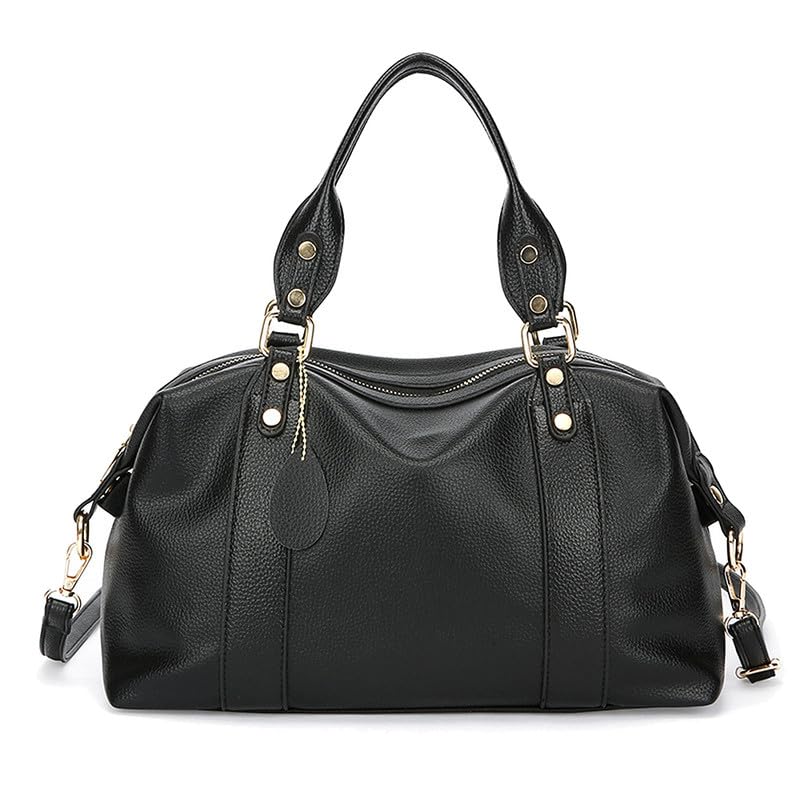 Hobo Bolso de Mano con Bandolera para Mujer en Cuero PU Bolso Hombro Bolso Bandolera Bolso de señora Mode Bolsos para Damas Mamá Boston Bolso Negro