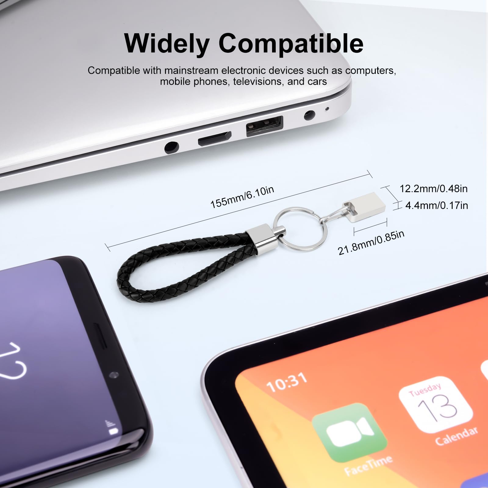 LEIZHAN Unità flash USB 3.0, Mini unità flash USB, unità flash USB per auto, unità flash USB con portachiavi per PC, laptop, ecc. (32GB,Argento)