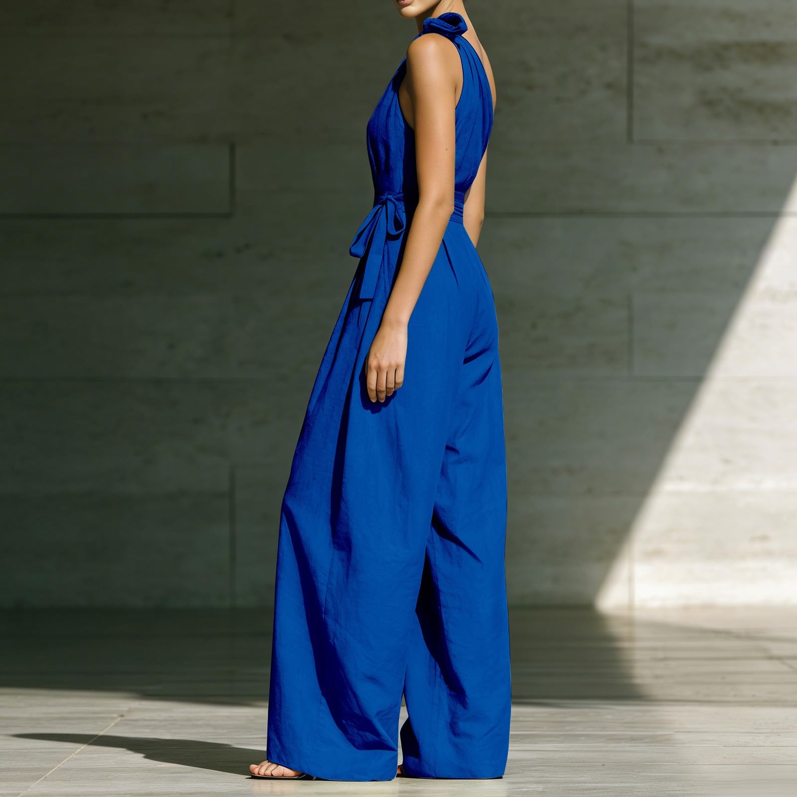 Mono Mujer Elegante Sin Mangas Mono Cintura Alta Traje Pantalones Con
