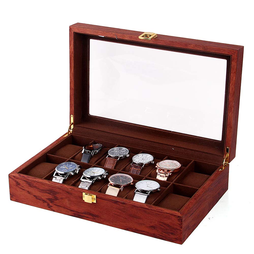 Caja de madera para relojes de 6/10/12 ranuras, caja de reloj de madera maciza, ideal para exhibir y guardar relojes (12 ranuras)