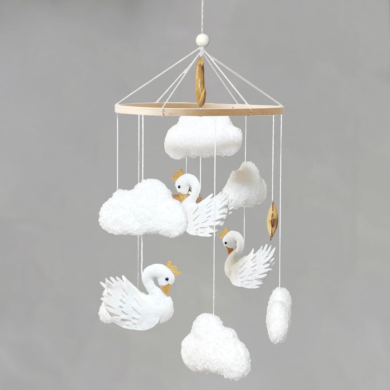 Baby Mobile White Swans with Golden Crowns Felt Clouds Baby Mobile for Crib Boys Girls Neutral Baby Gift Hanging for Nursery Decor Accessories Baby Mobile White Swans with Golden Crowns Felt Clouds Baby Mobile for Crib Boys Girls Neutral Baby Gift Hanging for Nursery Decor Accessories