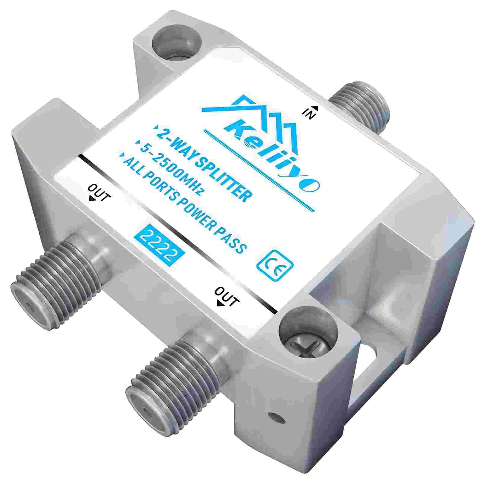 Keliiyo 2 Way coaxial Cable Splitter, Bi-Directional MoCA 5-2500MHz - Suitable for high- High-Performance Splitter for TV, Internet, or Satellite