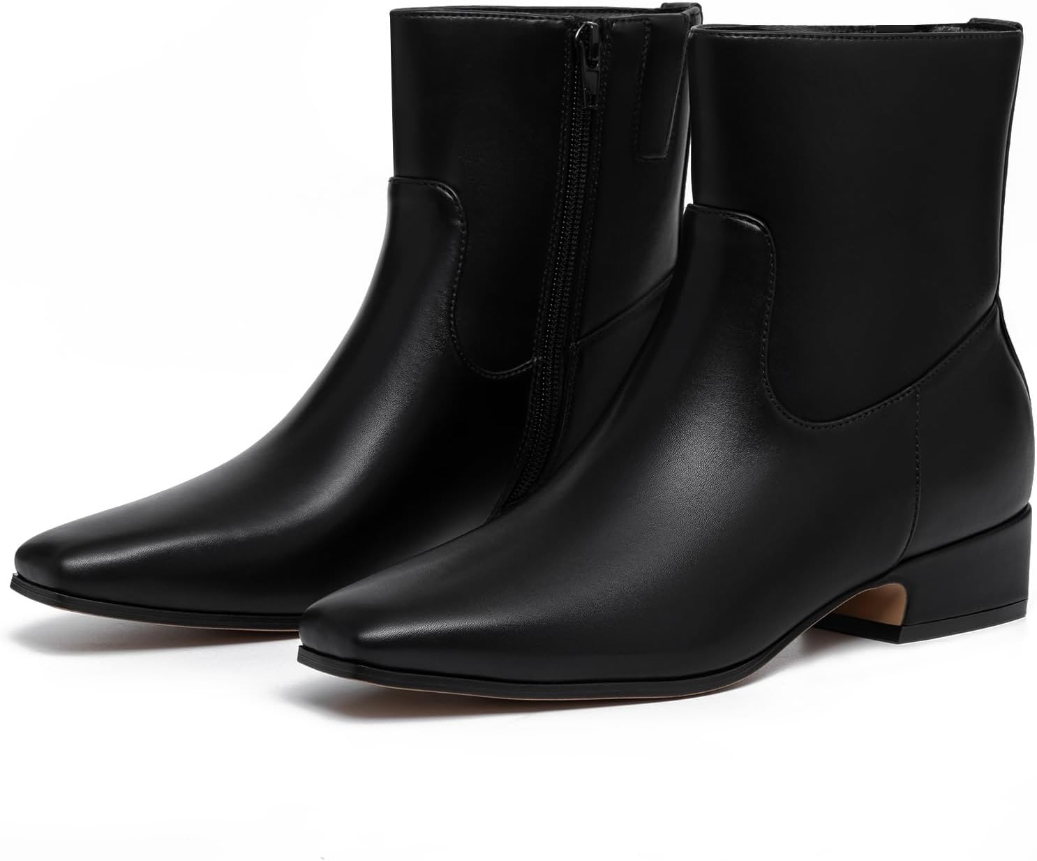 Athlefit Women's Chunky Low Heel Ankle Boots Fashion Square Toe Side Zipper Short Booties - Image 4