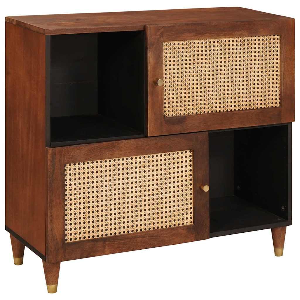 Buffet en bois massif de mangue, 2 portes, marron, 80 x 33,5 x 75