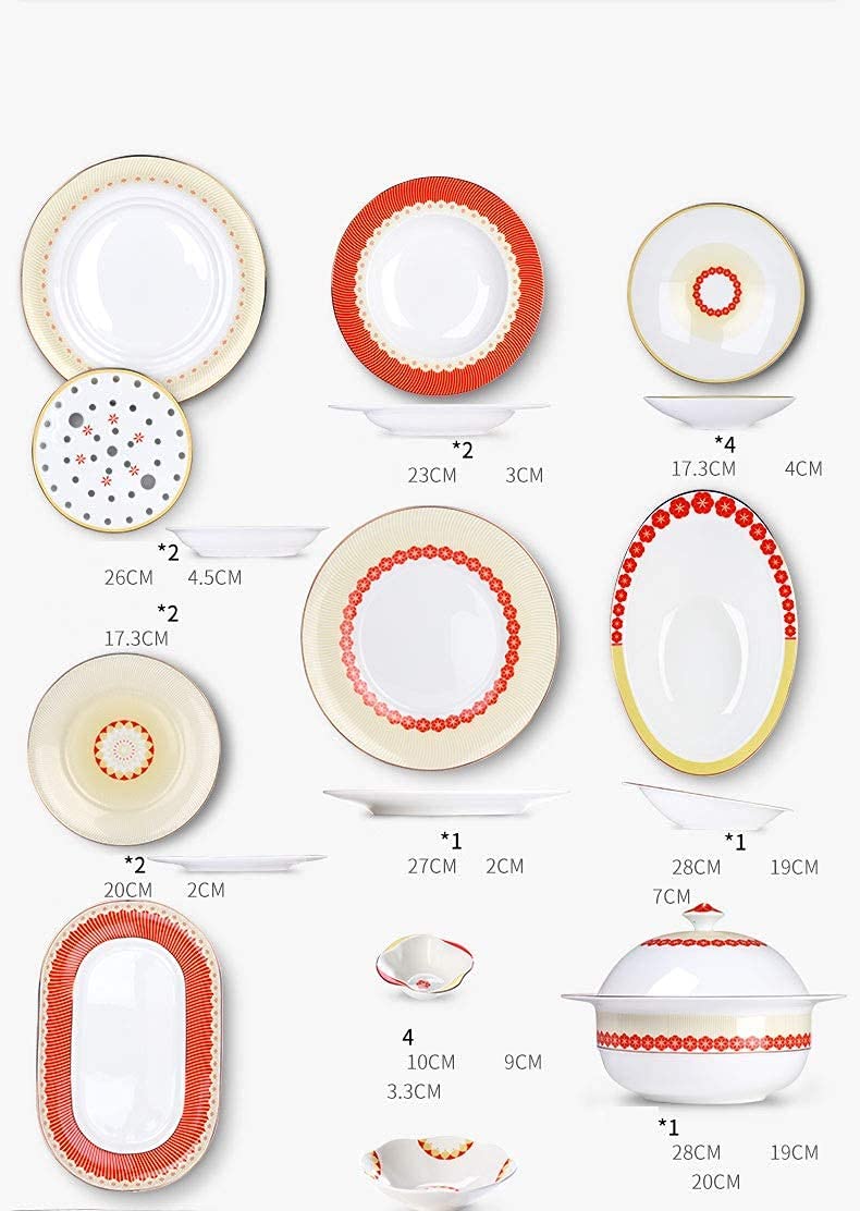 Set di piatti da pranzo 50 pezzi Set di stoviglie in porcellana Bone China di piatti piani Piatto di insalata Servizio di ciotole di cereali per 10 persone in stile cinese