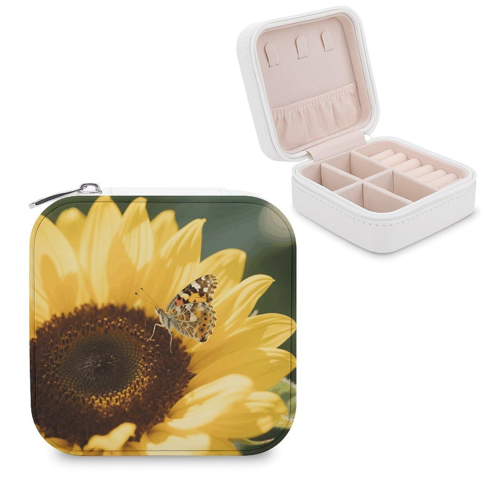 VstaDank Sunflower Jewelry Organizer Travel Case for Women With Zipper Mini Jewelry Case PU Leather Jewelrys Box for Rings Necklaces Bracelets Earring Holder Organizer Storage