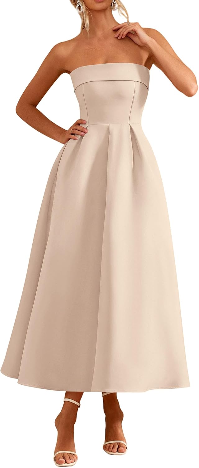 PRETTYGARDEN Cocktail Dresses for Women 2026 Summer Formal Elegant Tube Top Strapless Spring Wedding Guest Party Midi Dress